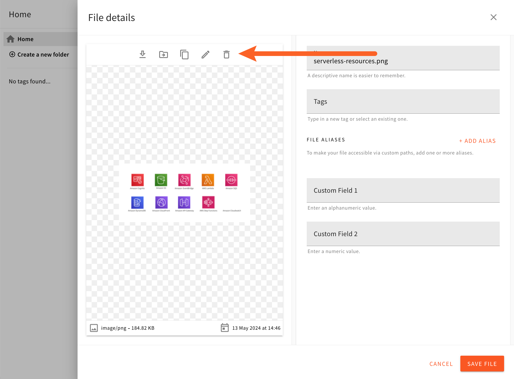 File Actions In File Details Panel
